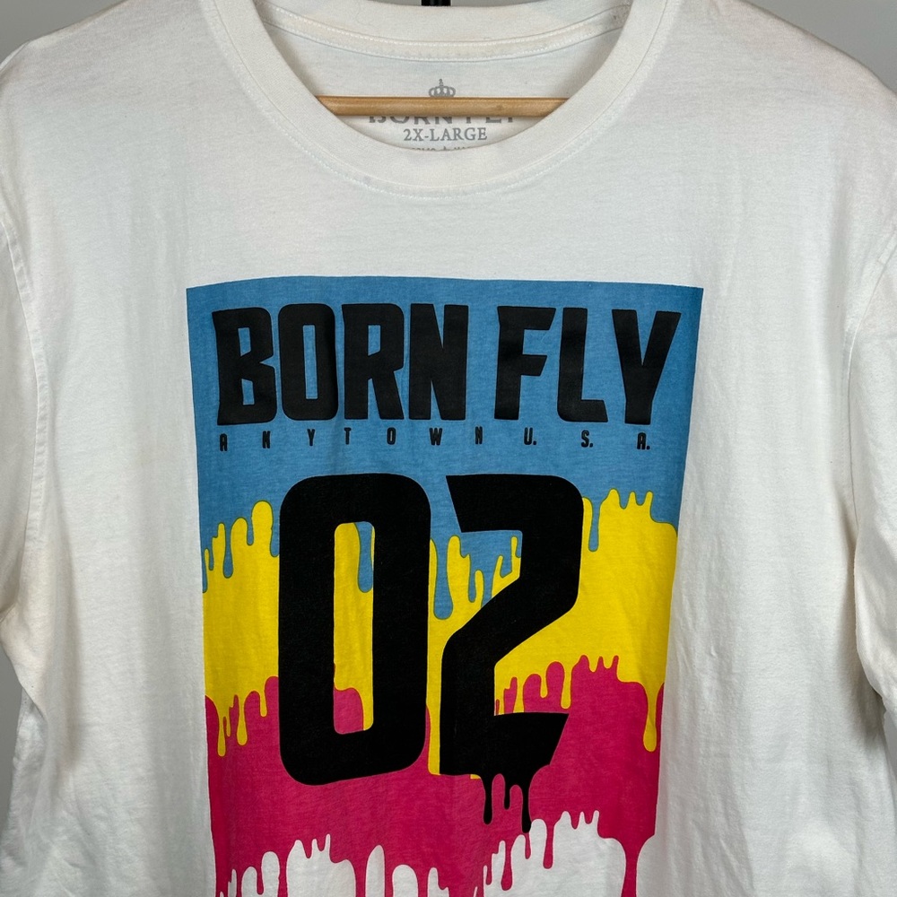 Born Fly Any Town USA 02 White Graphic Art Drip Color Tshirt XXL
